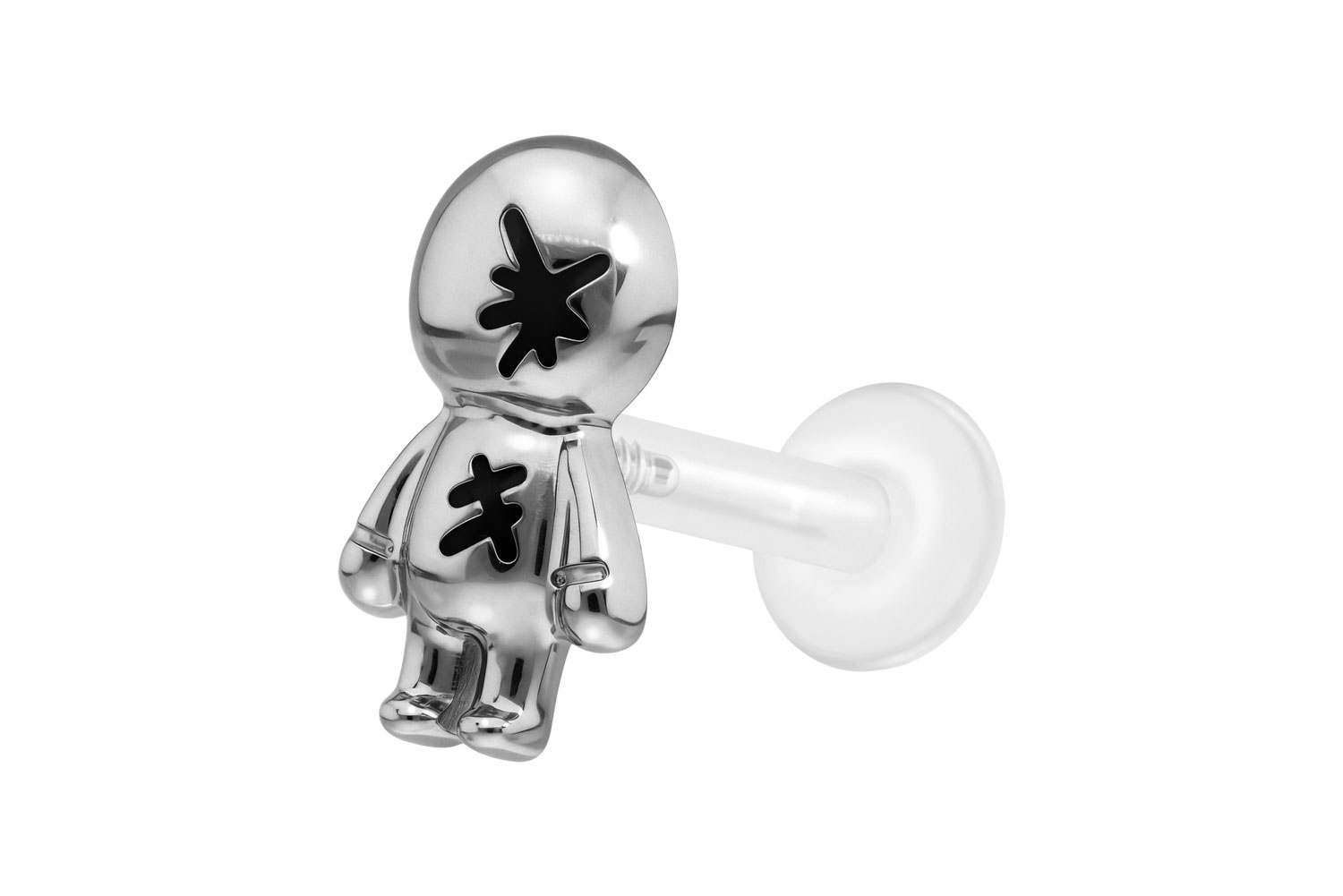 PTFE Labret Piercing mit Innengewinde + Titan-Aufsatz PUPPE
